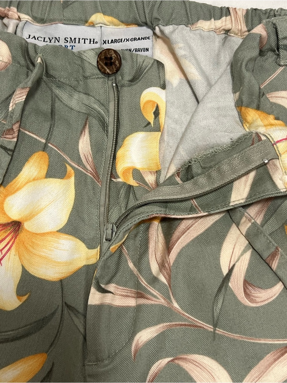 Jaclyn Smith Sport Floral Drawstring Pants Sage Green Lily Print Size XL - Picture 3 of 16